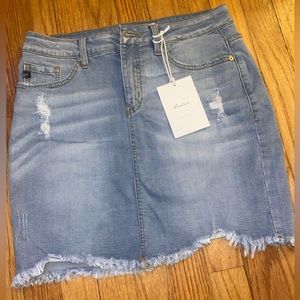 KanCan Denim Skirt with Frayed Hem
